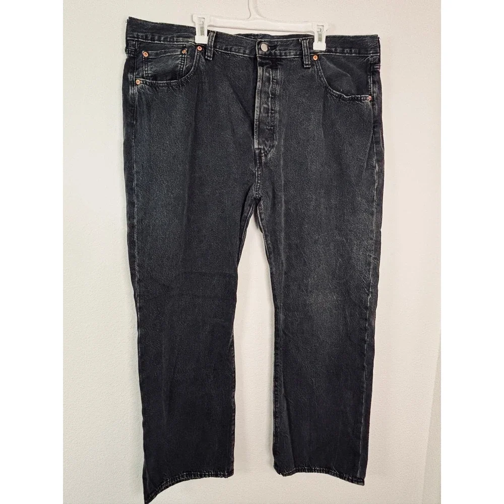 Levis 501 Mens Original Fit Straight Leg Faded Black Denim Jeans 46x32 (46x30)
